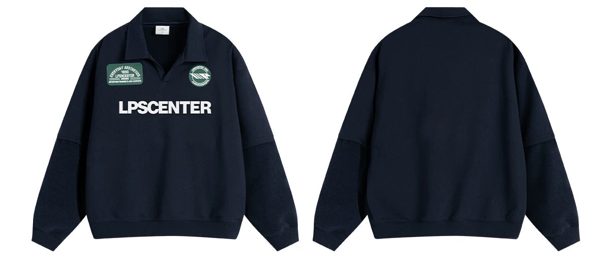 Loopsoon Retro Sporty Polo Collar Sweatshirt with Letter Print