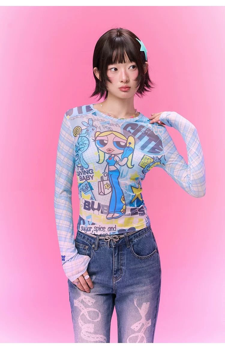 BJHG [Flying Girl Police Joint Name] Sweet and Cool Slim-fit Long Sleeve Blouse