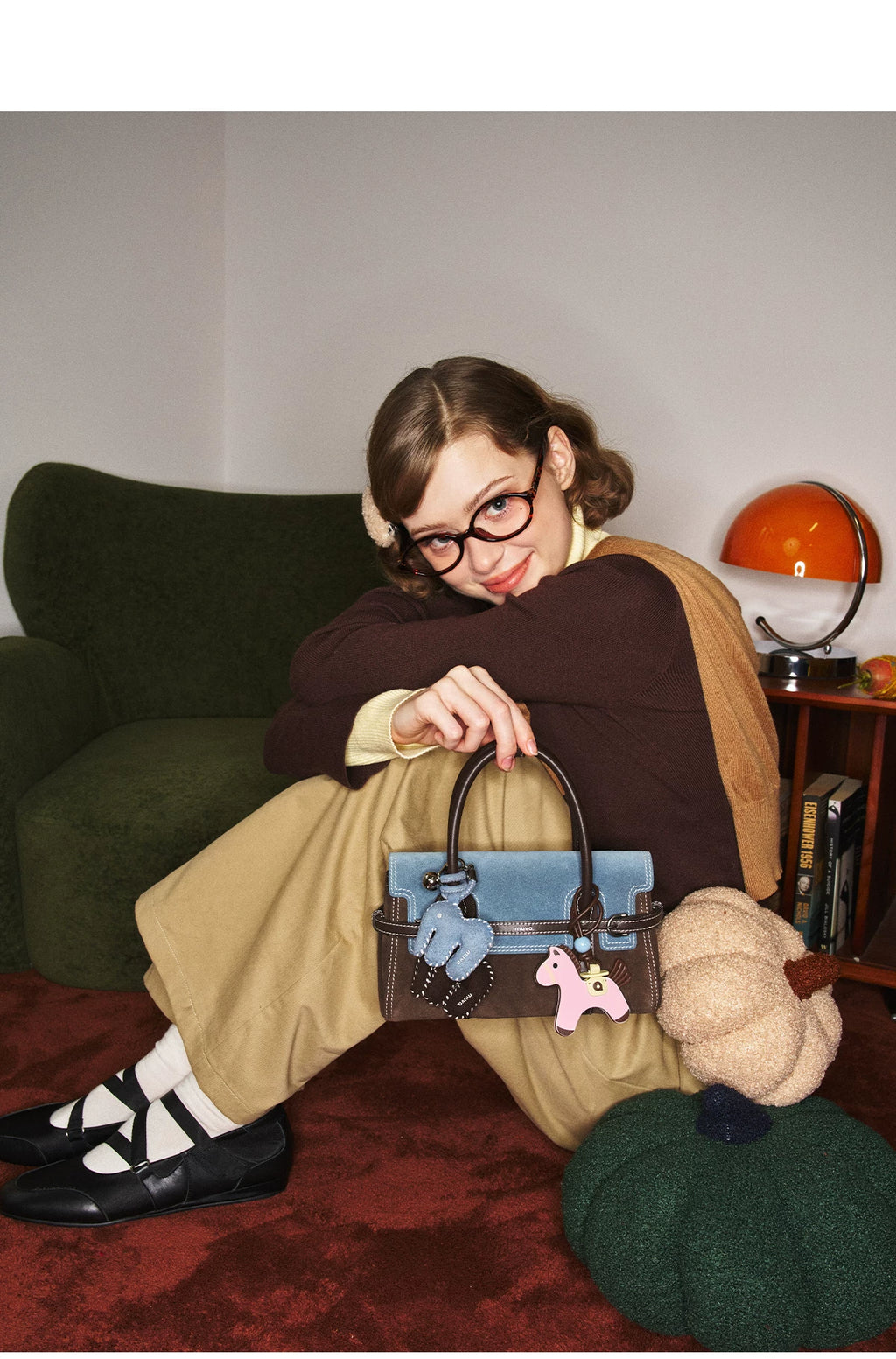 MUVA Retro Contrasting Cowhide Velvet Shoulder Messenger Bag