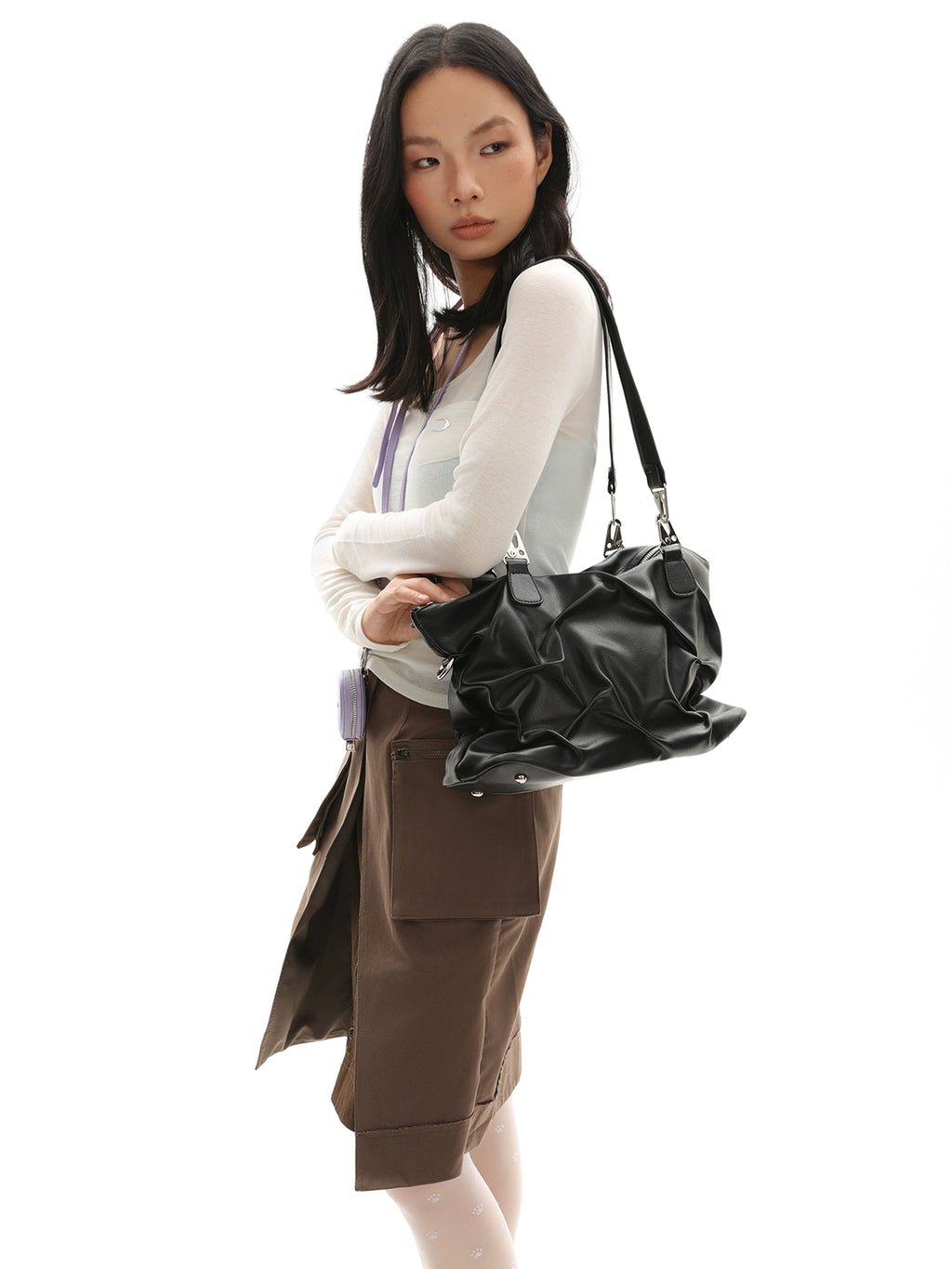 JANDRESS Pleated High-capacity Commuter Shoulder Messenger Bag