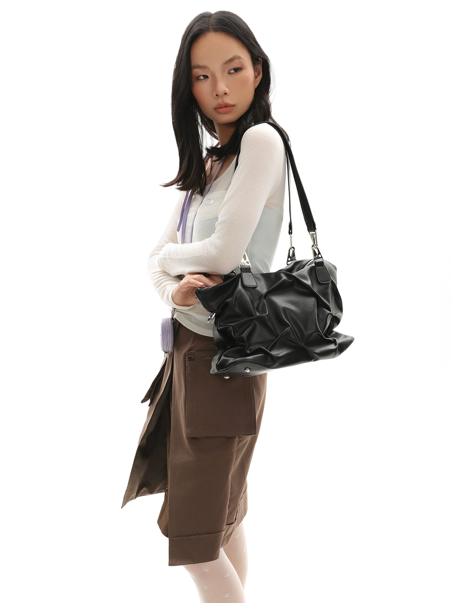 JANDRESS Pleated High-capacity Commuter Shoulder Messenger Bag