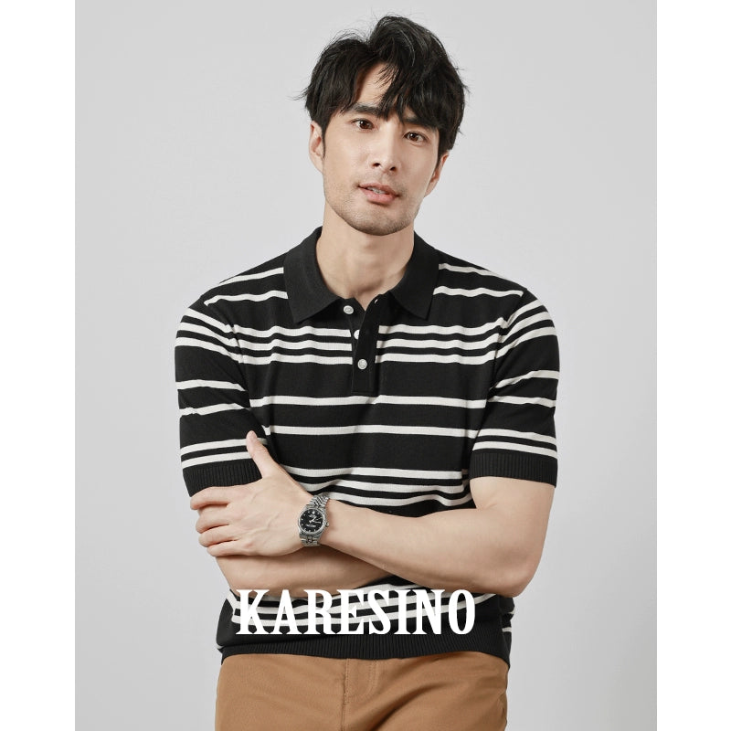 KARESINO Business Striped Knitted Polo Shirt