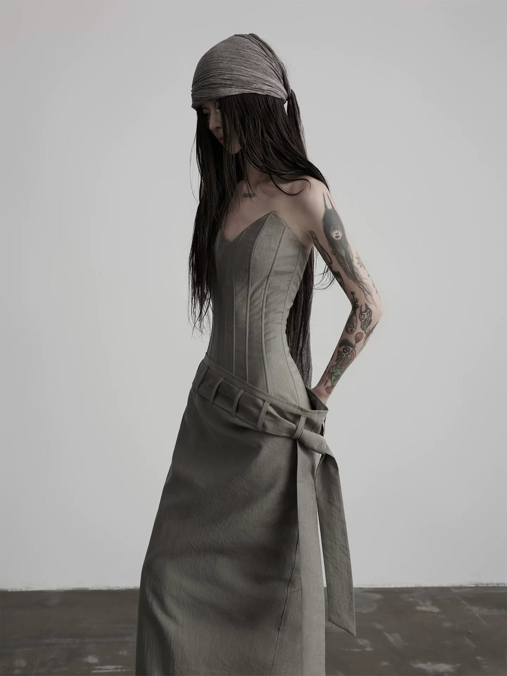 INDULGE Strap Waist Tube Top Drape Long Skirt