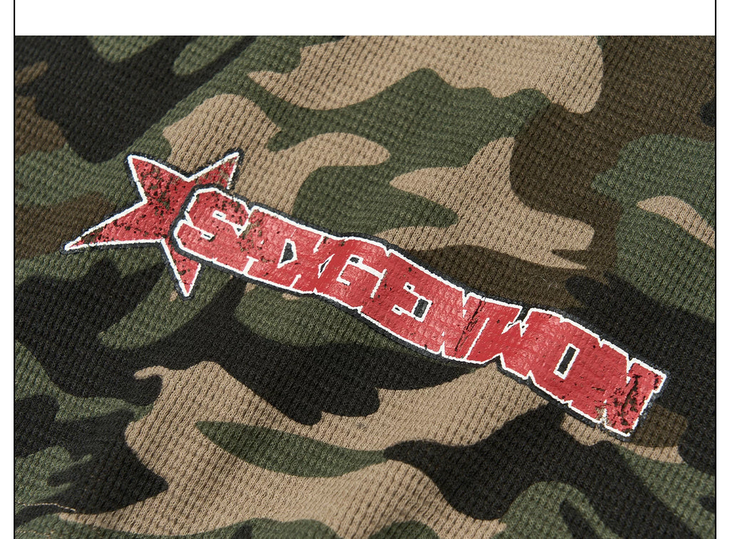 SAXGENWON Waffle Camouflage Knitted Long Sleeves