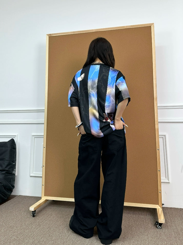BeOurRule Vintage Direct Injection Printing Stripe Sports Tee