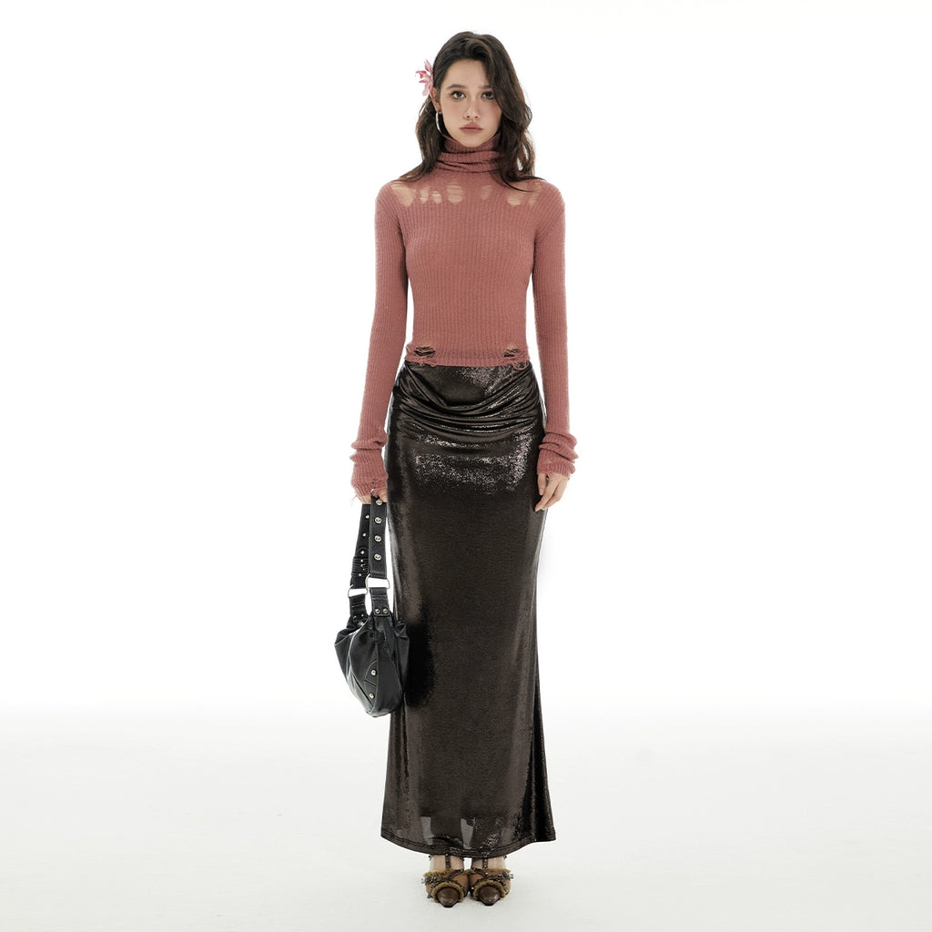 Imone Stitching Lace Pleated Fishtail Skirt