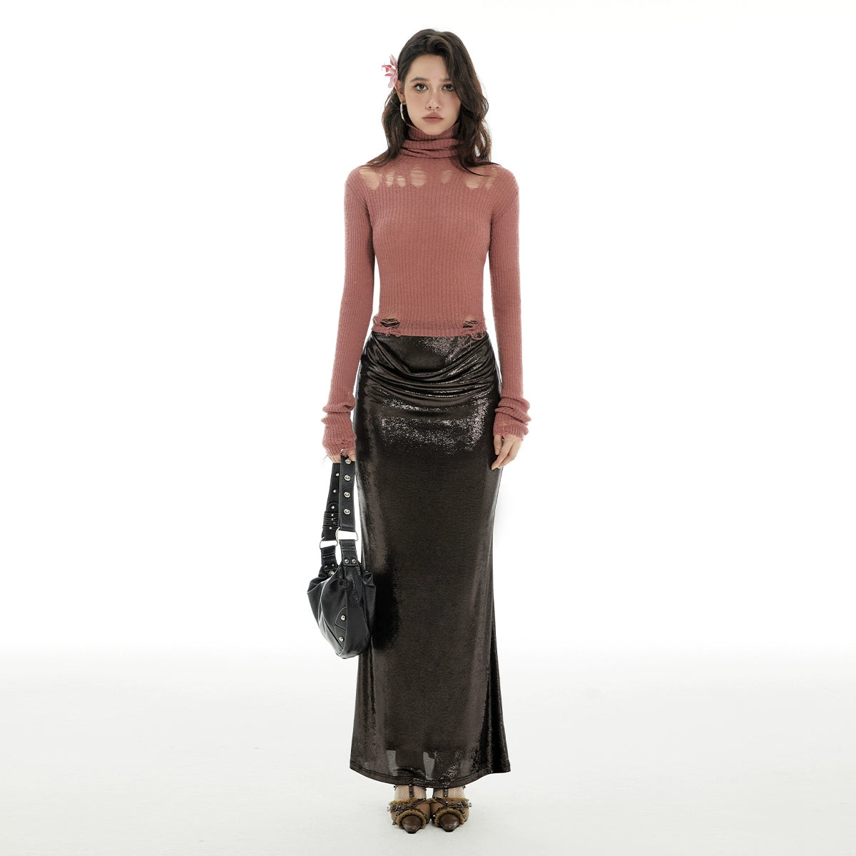 Imone Stitching Lace Pleated Fishtail Skirt