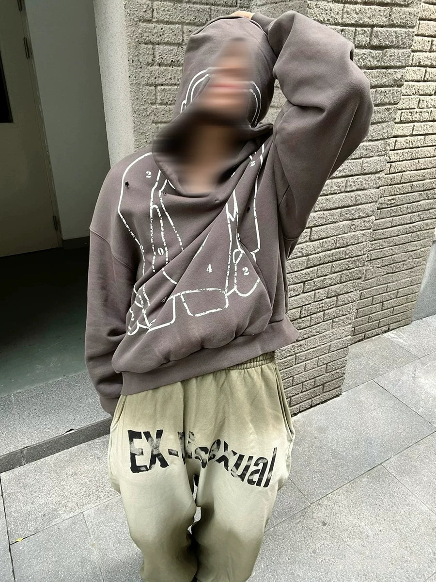 FTS Vintage Casual Ripped Hooded Sweater