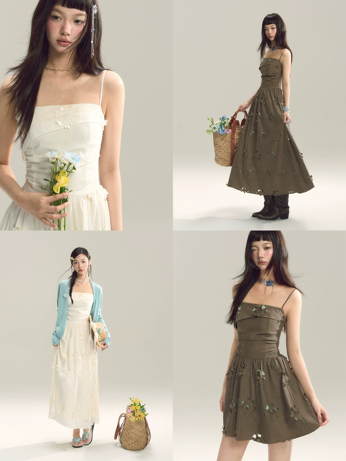 SASSY MOODY Hollow and Thin Waist Splicing Holiday Suspender Dress