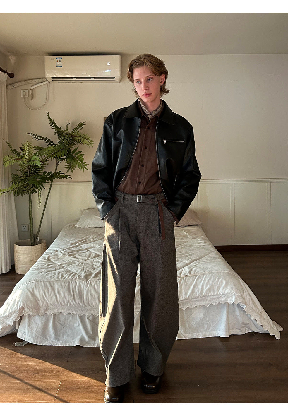 EME Vintage PU Leather Lapel Leather Jacket