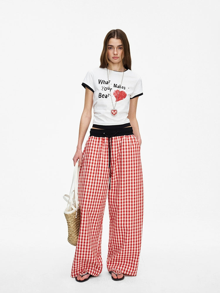 BGT Fake Two Pieces of Love Sports Pure Cotton Tee