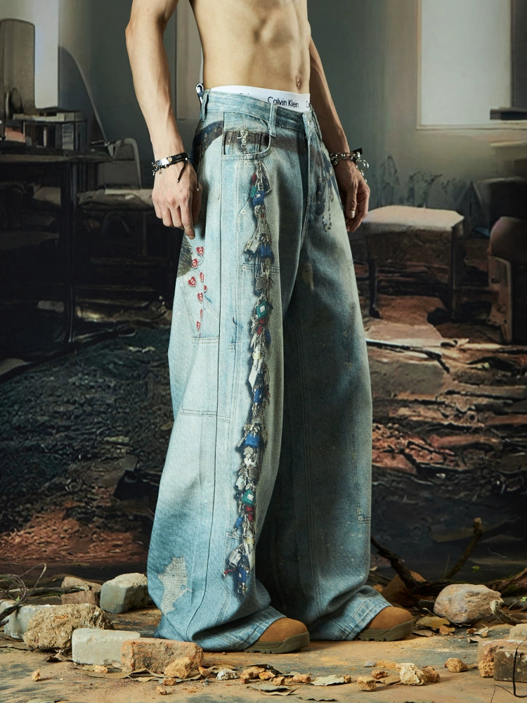 NOMANIAI Love Digital Printing Loose Straight Jeans