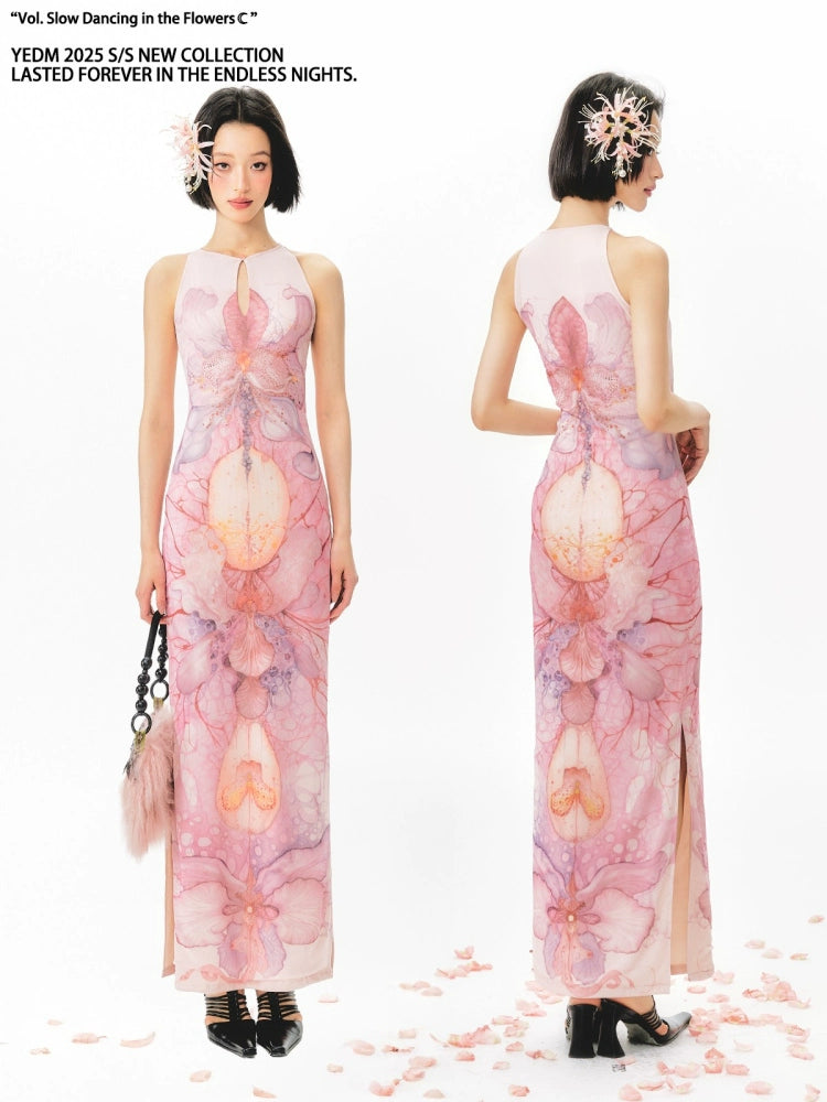 YEDM Floral Print Cheongsam Dress