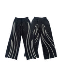 CHAI Splicing Bud Strip Casual Micro-pleated Nylon Trousers