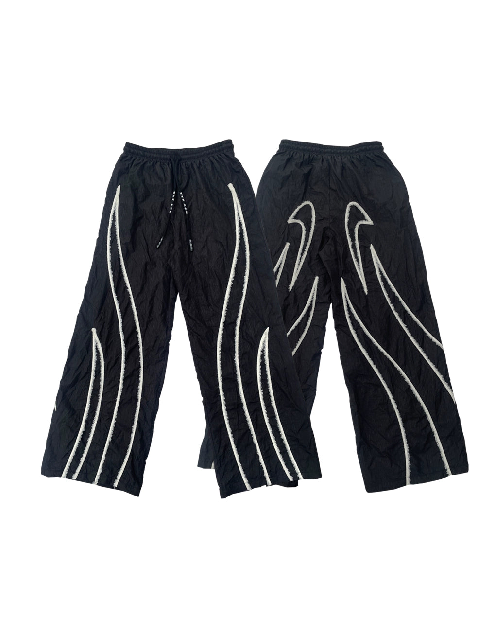 CHAI Splicing Bud Strip Casual Micro-pleated Nylon Trousers