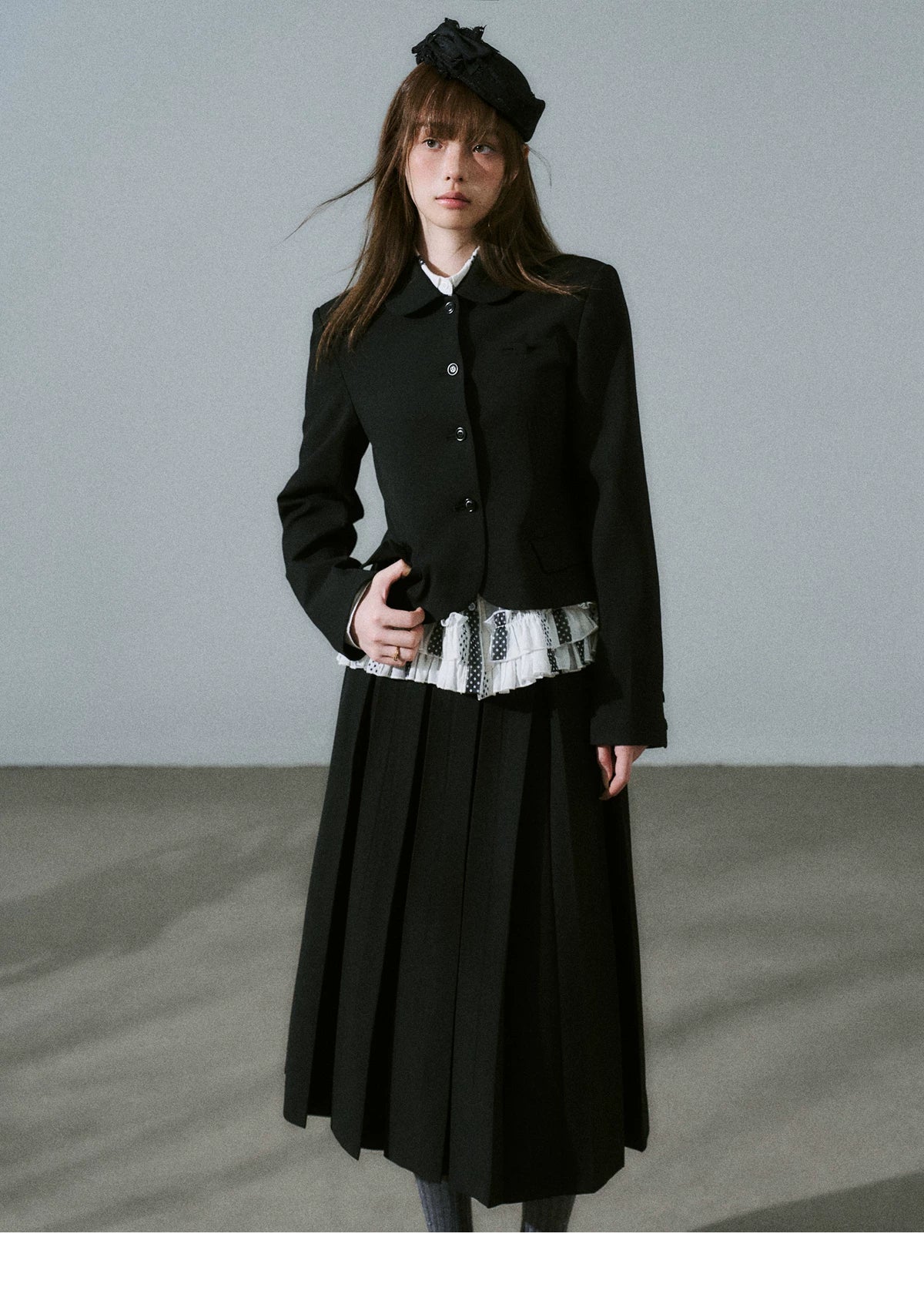 LOST FOREST Vintage Skinny Versatile Pleated Skirt Set