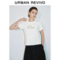 URBAN REVIVO Fun Casual Embroidery Curled Short Sleeve Tee