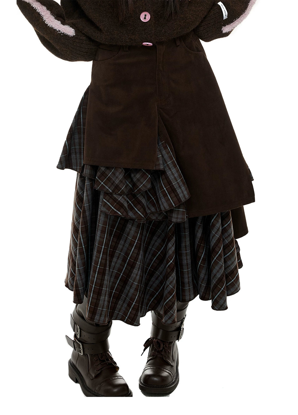 JIKOO Asymmetrical Splicing Striped Skirt