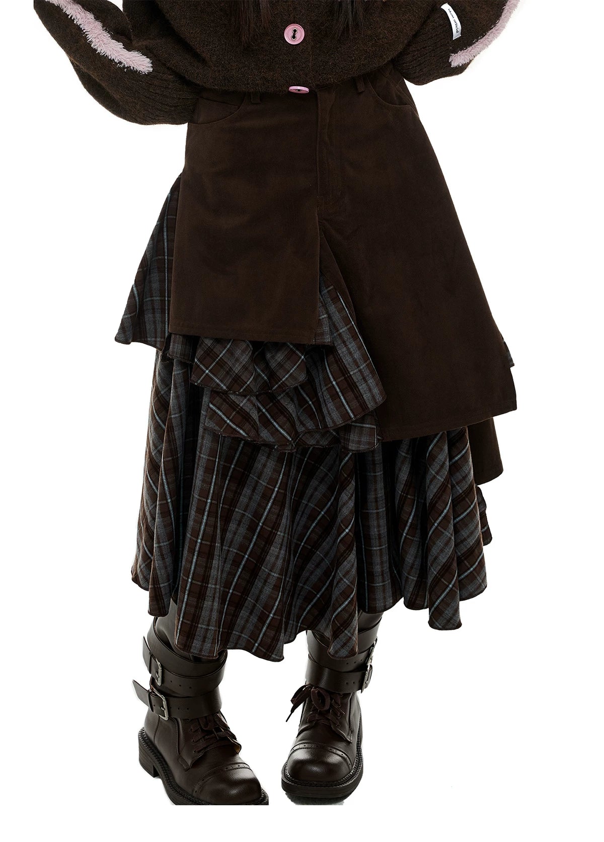 JIKOO Asymmetrical Splicing Striped Skirt
