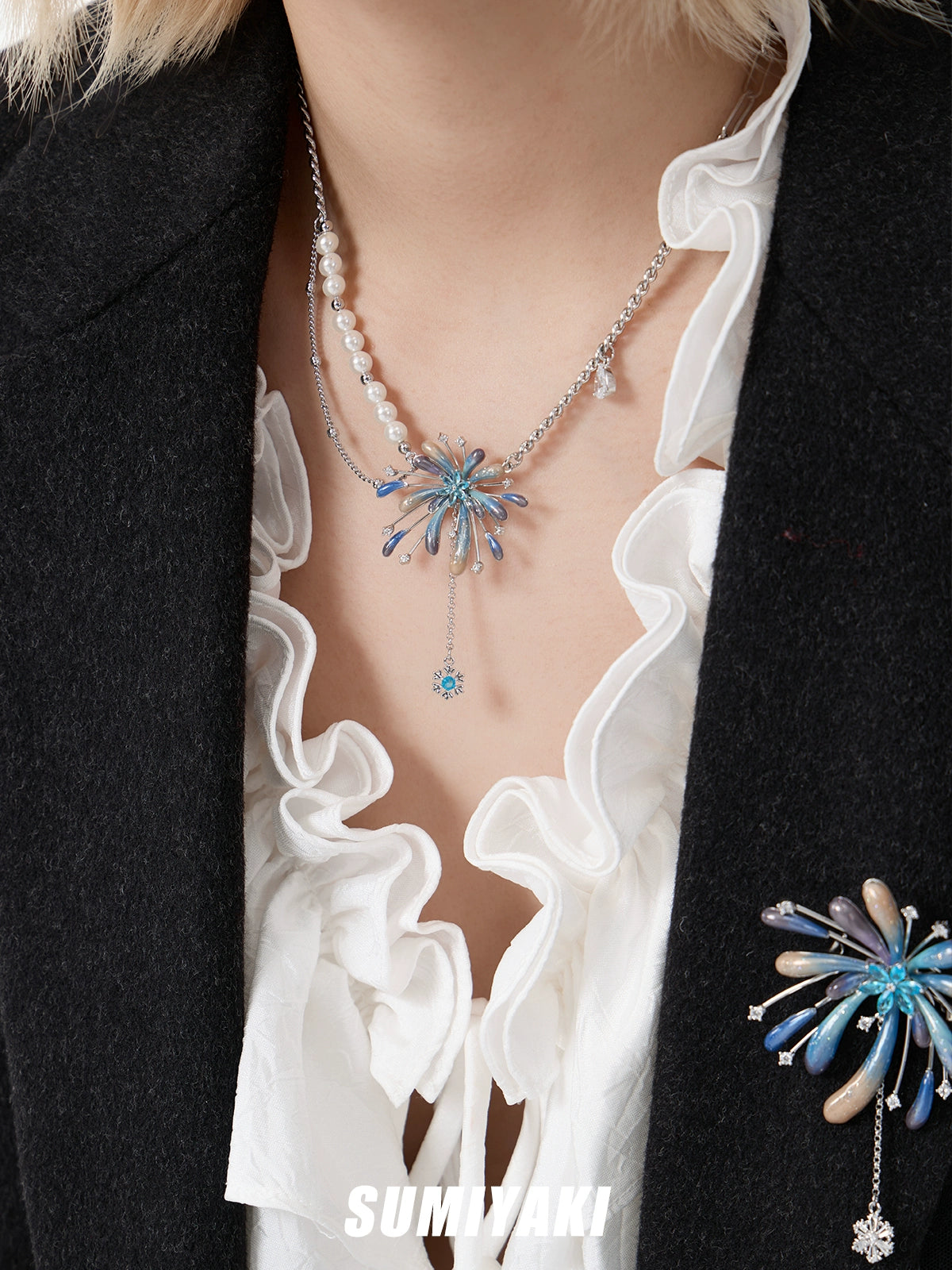 SUMIYAKI Gradual Change Fireworks Pearl Fringed Necklace