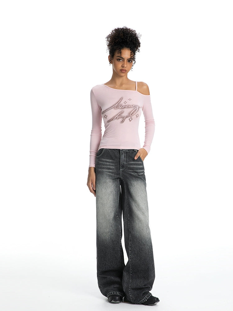 ABMY Slanted Shoulder High Elastic Breathable Suspender T-shirt