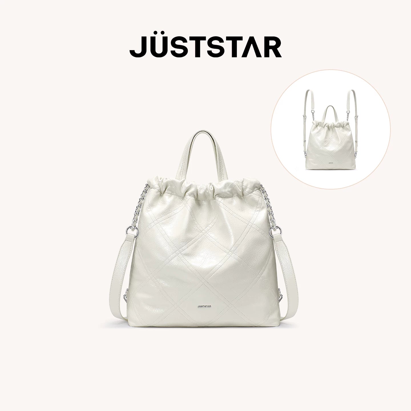 JUST STAR Rhombus Dual-purpose Double Shoulder Large-capacity Tote Bag