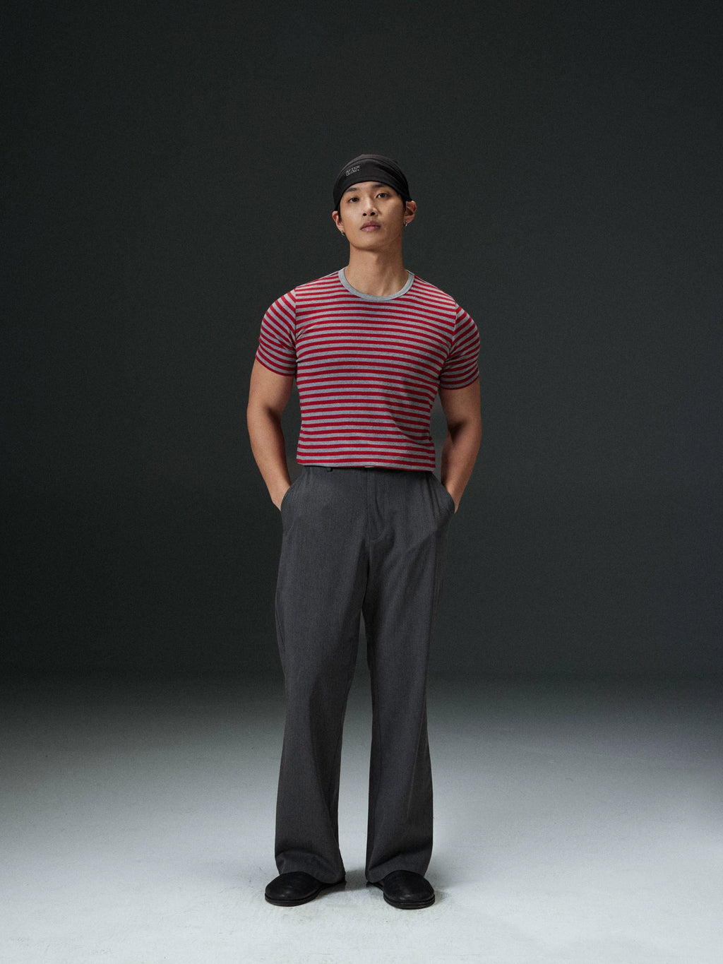AFTERGLOW Front Shoulder Striped Slim Tee