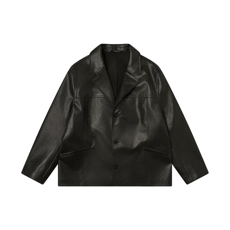 TGNS Vintage Pu Leather Lapel Jacket