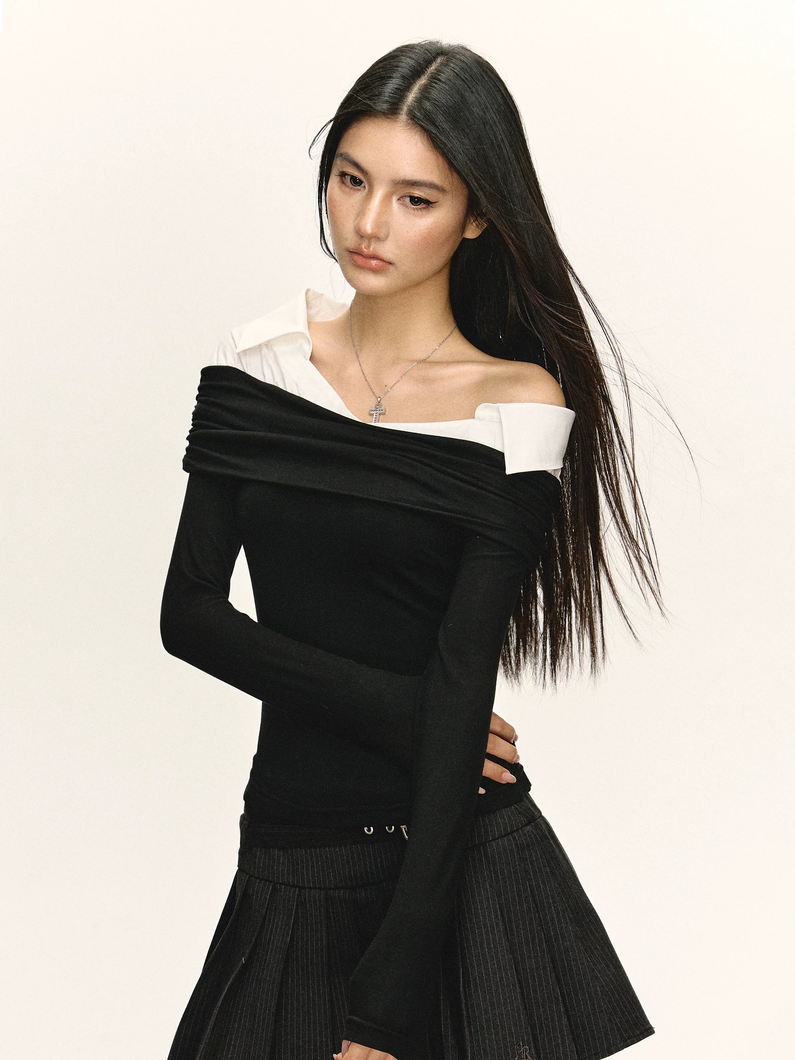 Ariseism Vintage Slim Fake Two-piece Long Sleeve