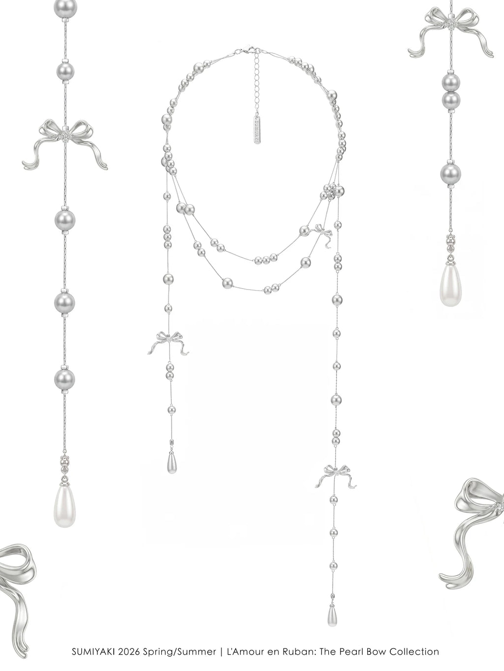 SUMIYAKI Bow Broken Pearl Multi-layer Necklace