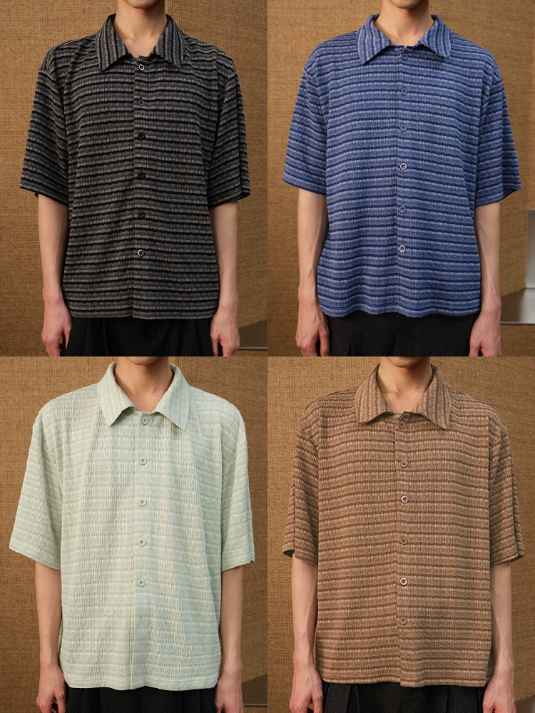 JCAESAR Striped Knitted Loose Short-sleeved Shirt
