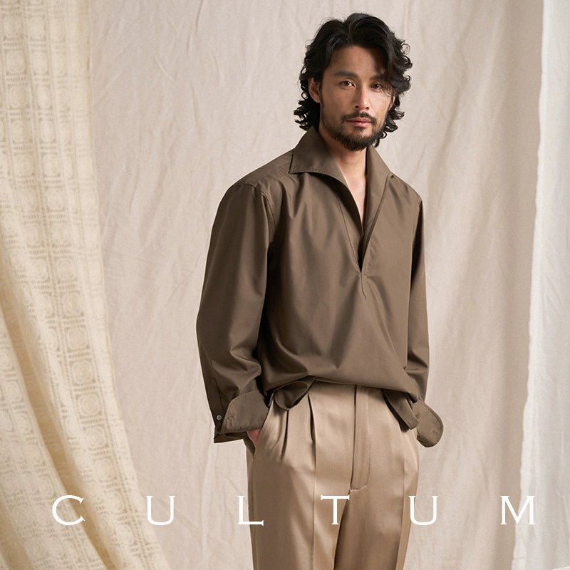 CULTUM Half-open One Piece Silky Cool Long-sleeved Shirt Men