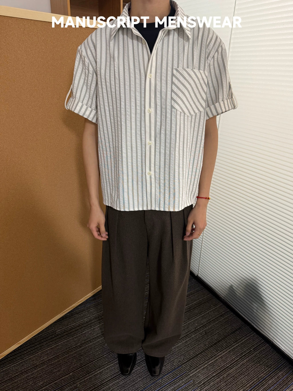 MANUSCRIPT Striped Seersucker Short-sleeved Shirt