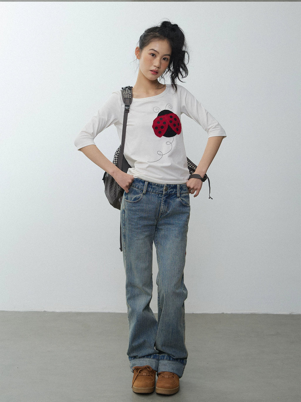 In Two Twos Ladybug Patch Embroidered Striped Tee