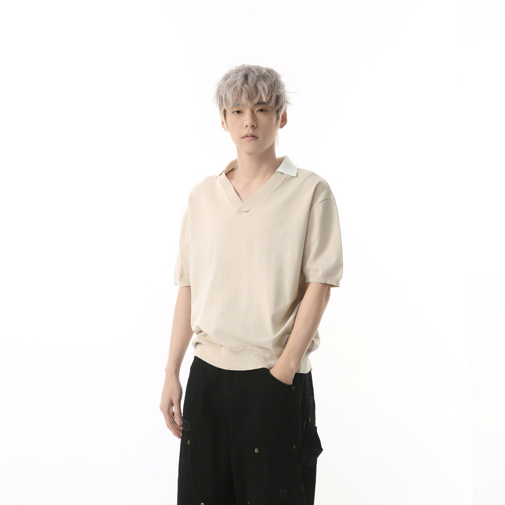MTLCLOTHES Simple V-neck Knitted Polo Shirt