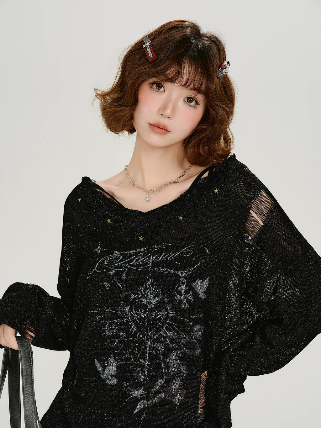 Girlyhalo Thin Knitted Hollow Blouse