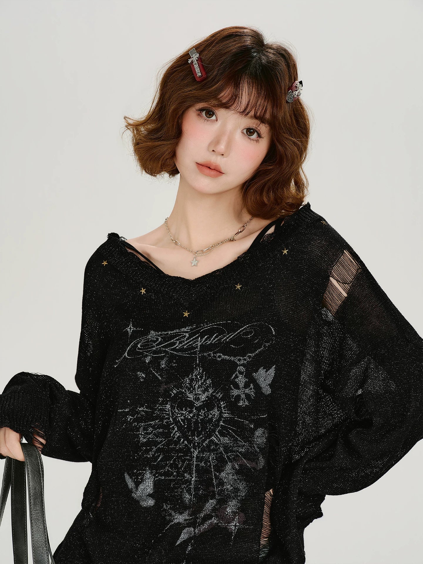 Girlyhalo Thin Knitted Hollow Blouse