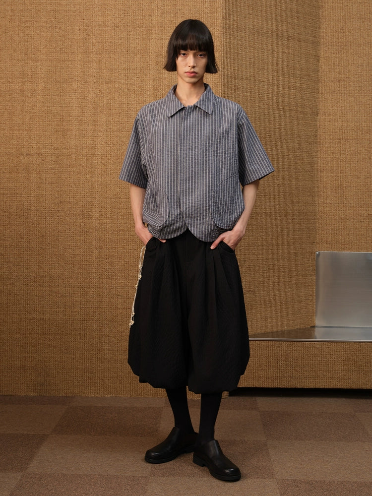 JCAESAR SHIRT Bubble Pleated Arc Shirt