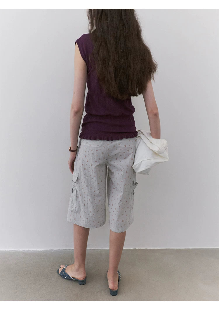 VOOE Round Neck Broken Pleated Knitted Slim and Thin Tee
