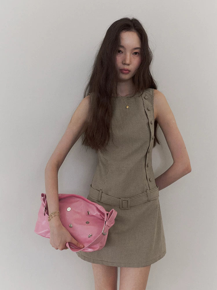 VOOE Vintage Plaid Belt Vest Dress