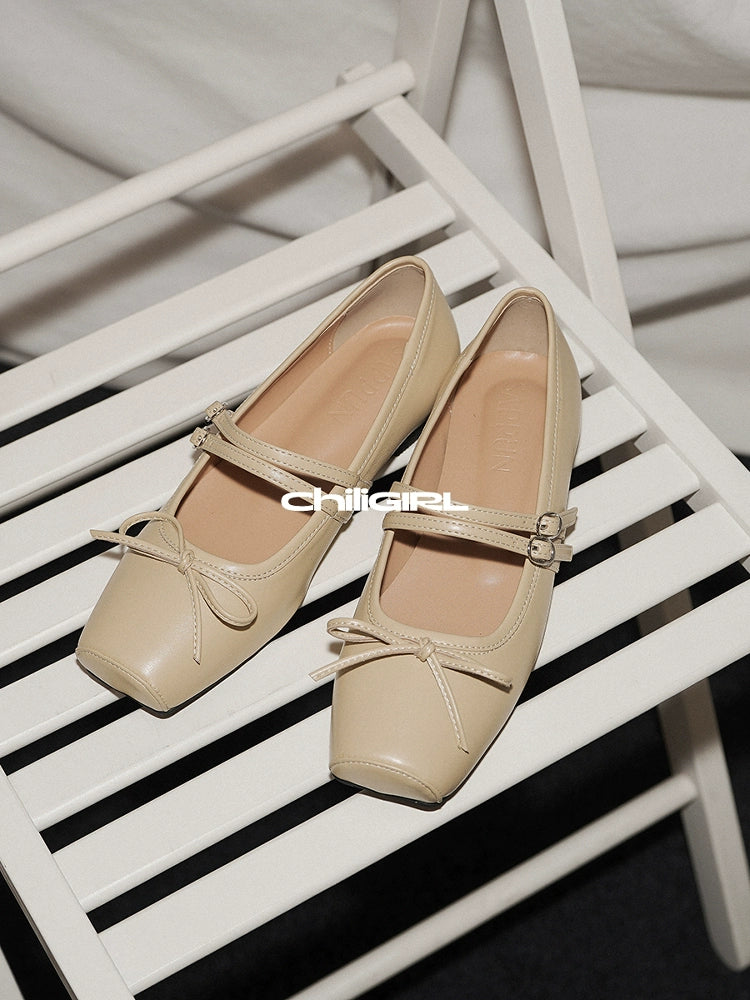 CHILIGIRL One-word Thin Strap Square Head Shallow Mouth Temperament Single Shoe