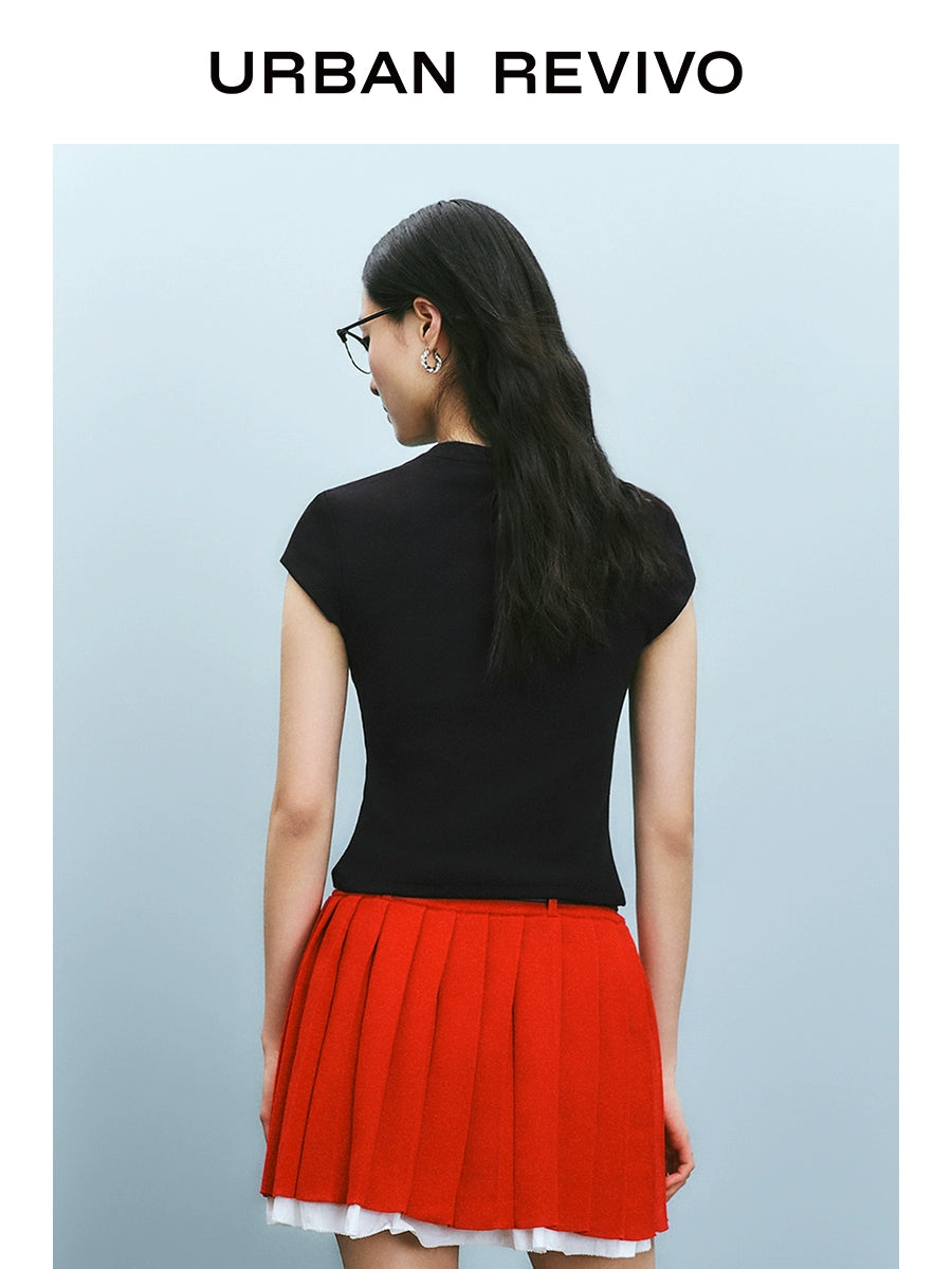 URBAN REVIVO Fashion Versatile Solid Color Slim Crew Neck Tee