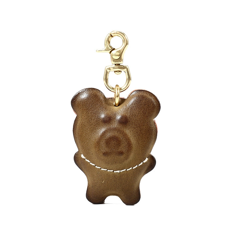HALF WORK cowhide bear biscuit pendant, genuine leather retro handmade creative bag cute pendant