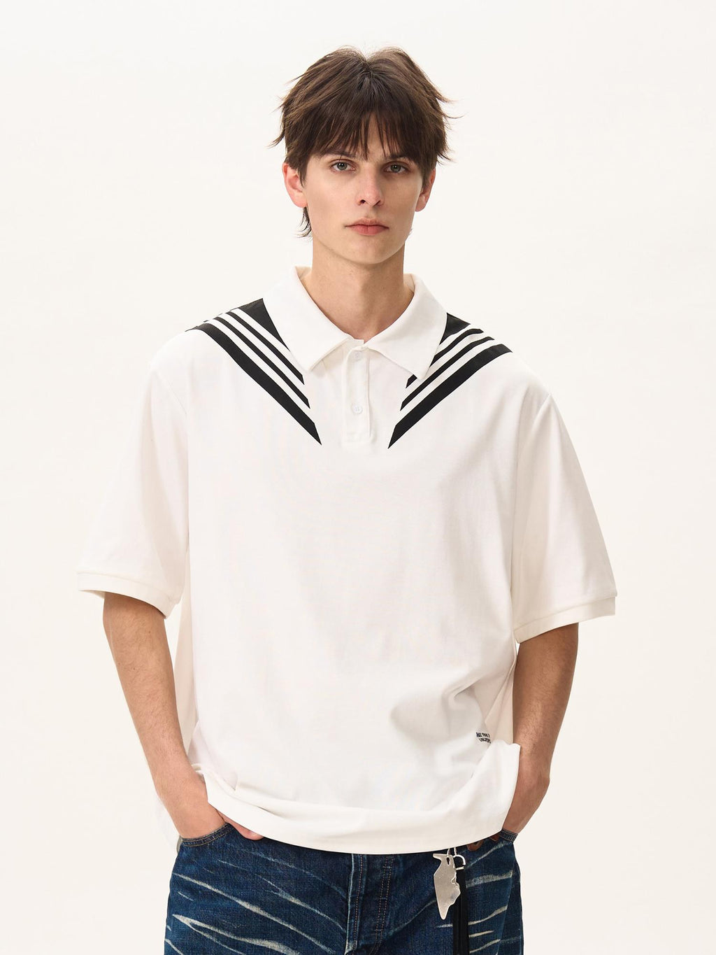 BTSG college style splicing lapel polo shirt