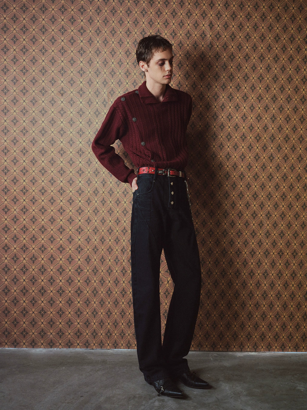 RICHILL Metal Buckle Stopper Twisted Sleeve Turtleneck Sweater
