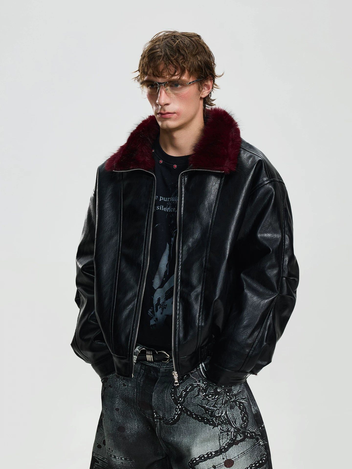 BTSG Winter Silhouette PU Leather Jacket  Cleanfit Windproof Warm Jacket