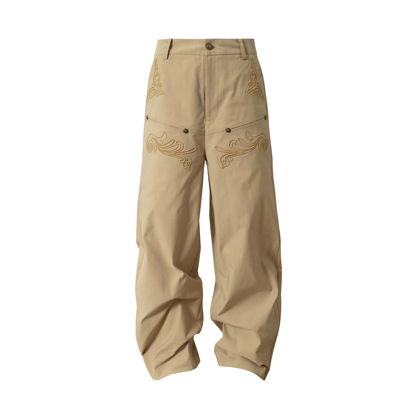 YADcrew Three-dimensional Line Embroidery Straight Tube Wide Overalls