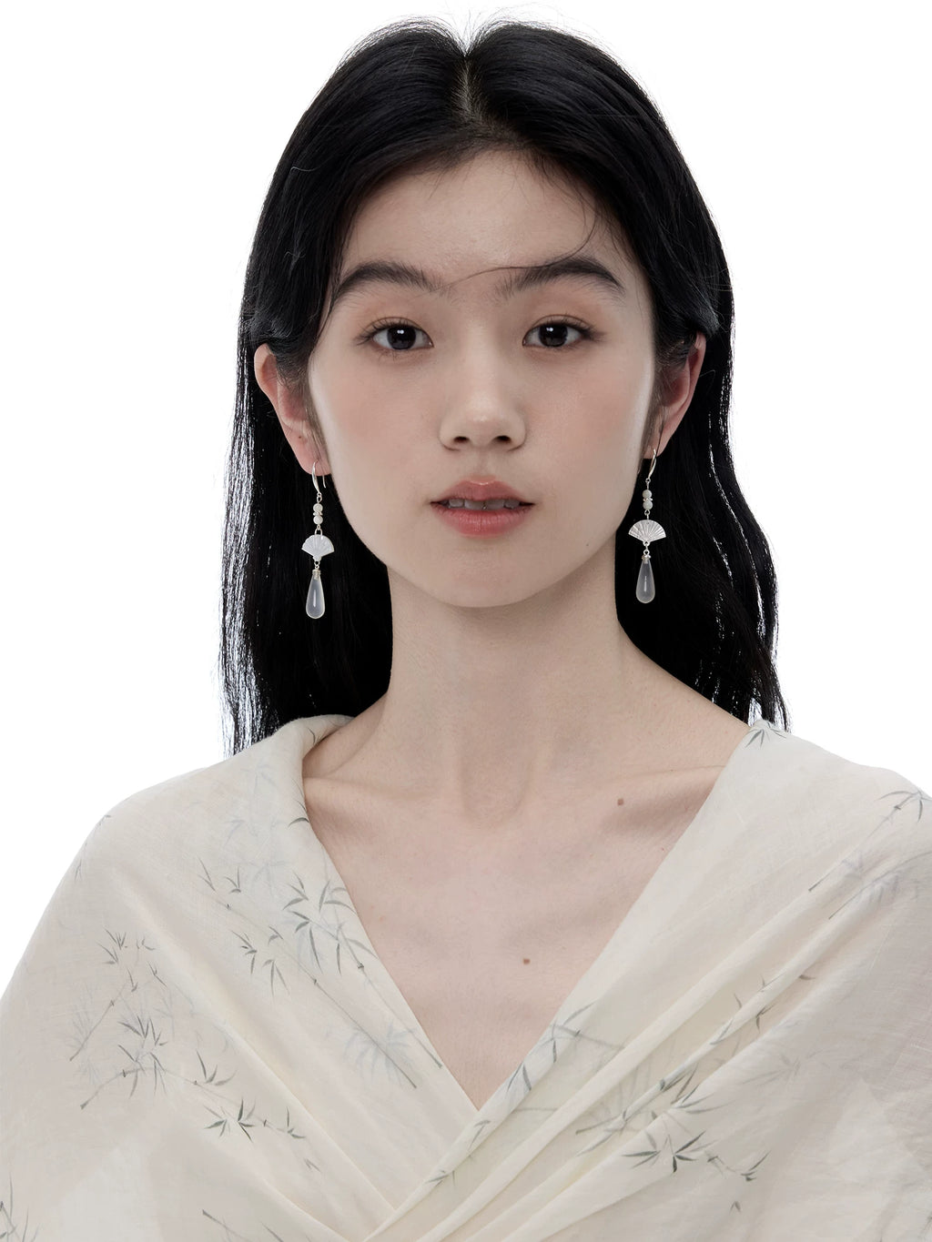 NO SOLUTION Water Drop White Agate Sterling Silver Earrings