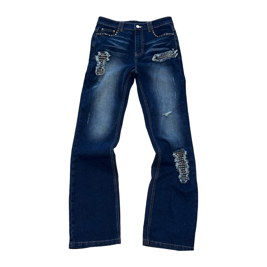 PAIKI Rivet Ripped Slim-fit Micro-elastic Jeans