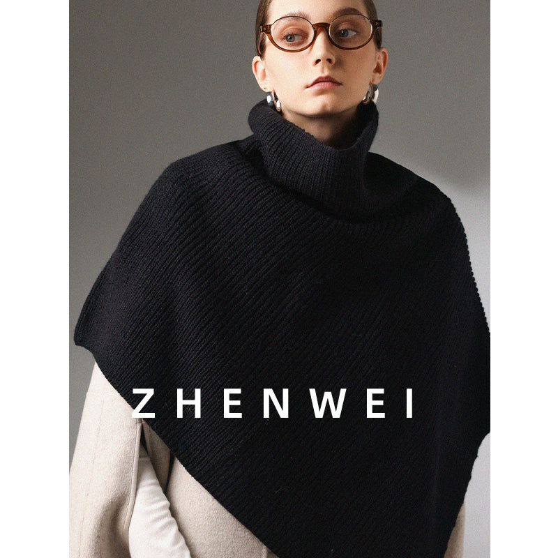 ZHENWEI Stand-up Collar Wide Cape Shawl Integrated